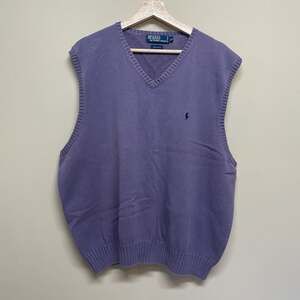 Vintage Polo Ralph Lauren Men’s Purple 100% Cotton V-Neck Knit Sweater Vest XXL
